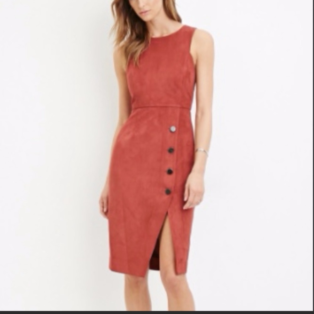 Forever 21 Burgundy Faux Suede Midi Dress. Side slit, size small.